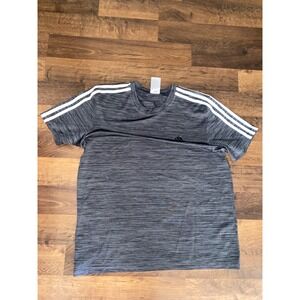 Adidas Men's Soccer T-Shirt Gray 3 Stripe Activewear Training‎ Shirt Men's Large